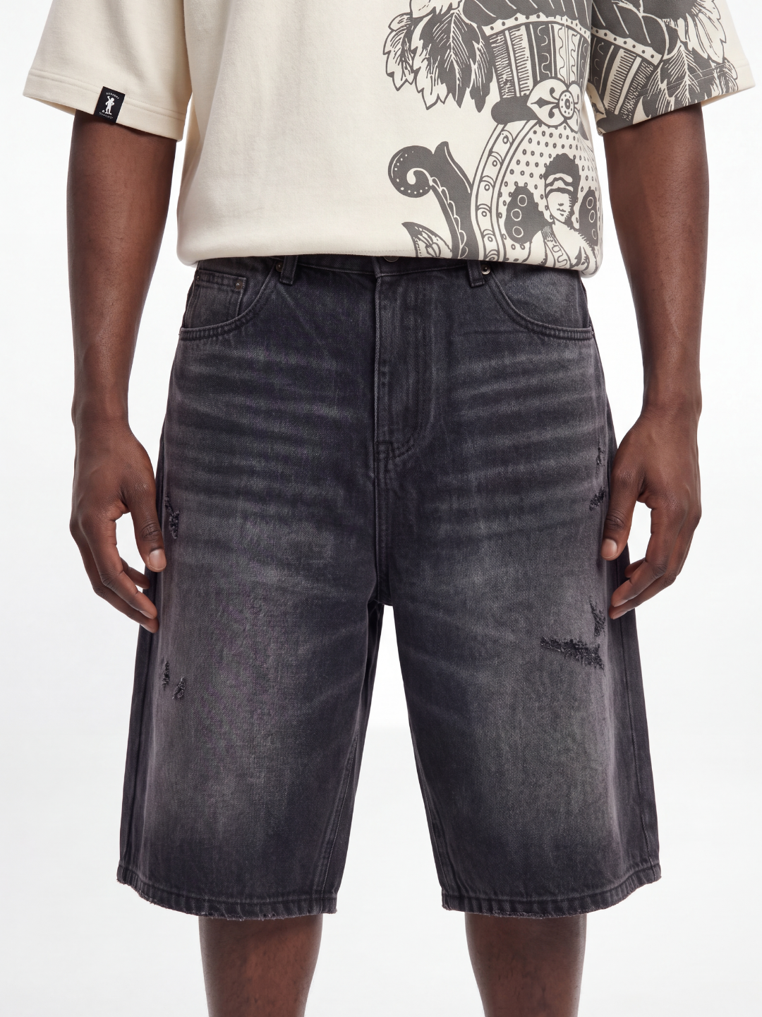 Black Washed Denim Jorts