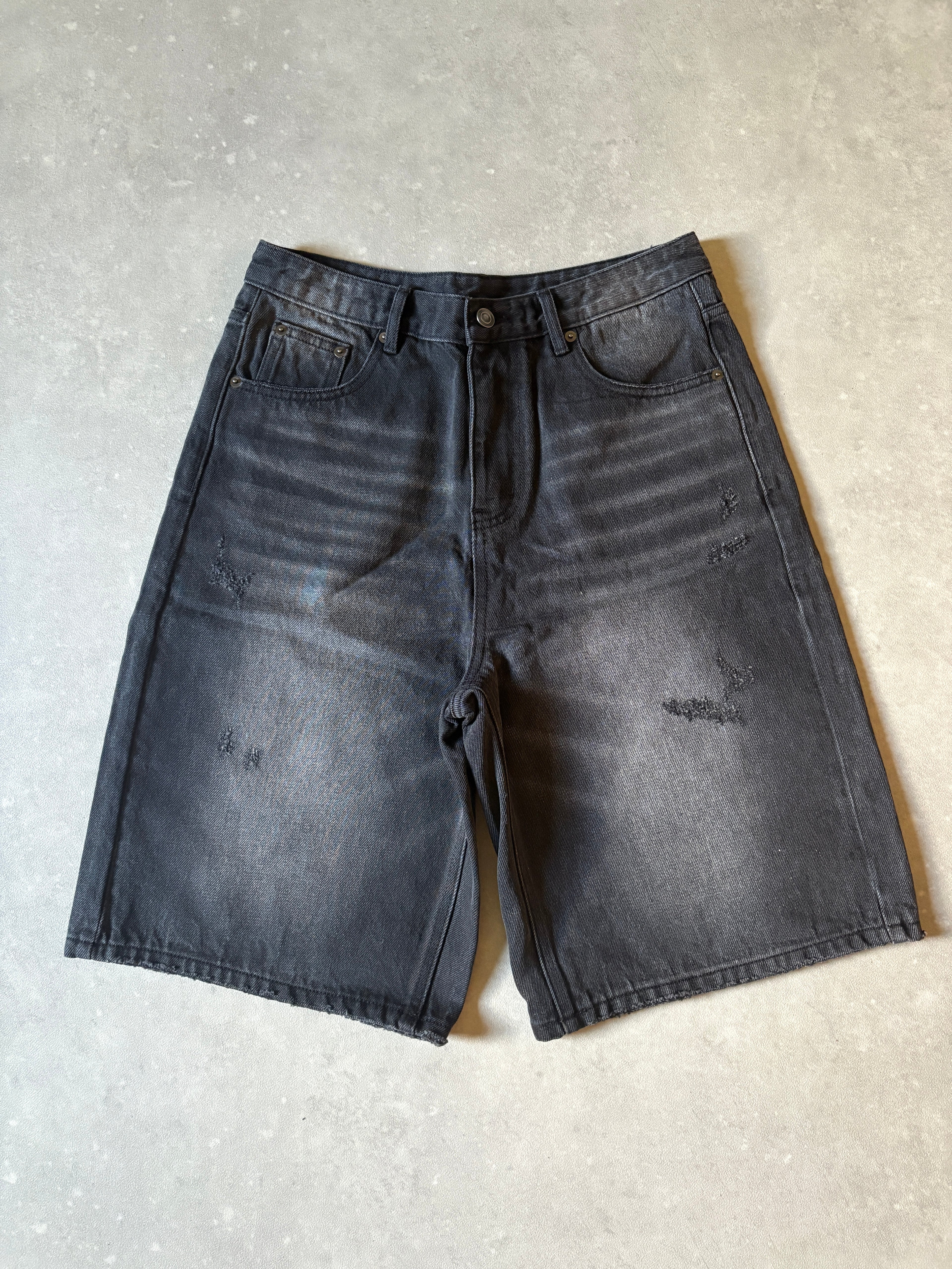 Black Washed Denim Jorts